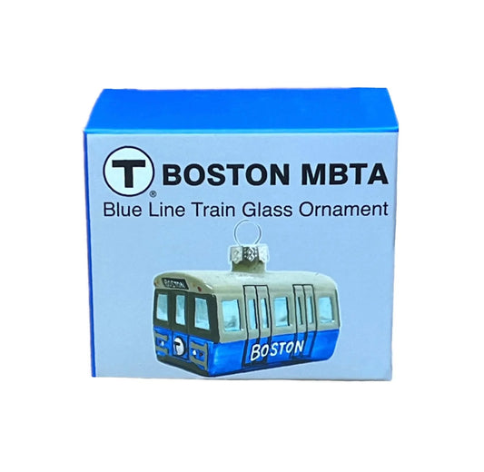 MBTA Blue Line Train Glass Ornament