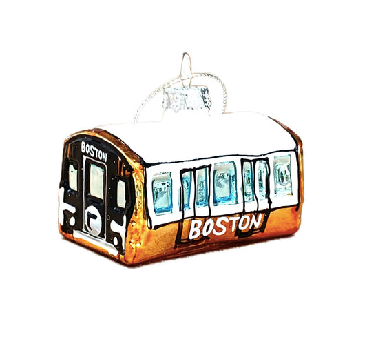 MBTA Orange Line Train Glass Ornament
