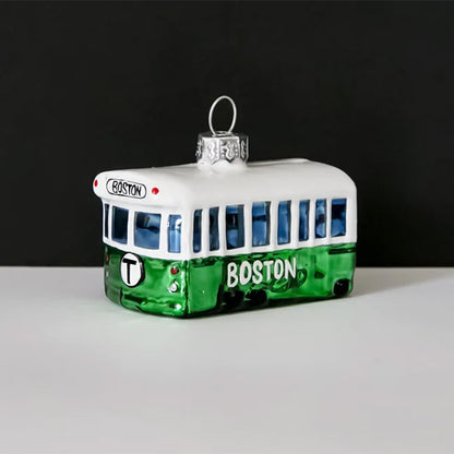 MBTA Green Line Trolley Glass Ornament