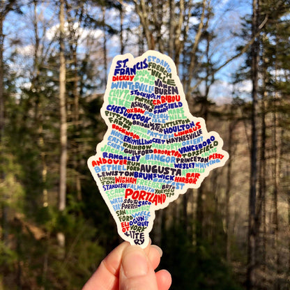 Hand-Lettered Maine Towns Map Sticker