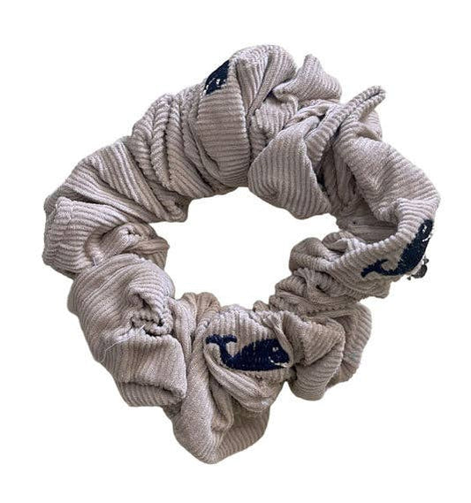 Tan Corduroy Scrunchie With Navy Whales