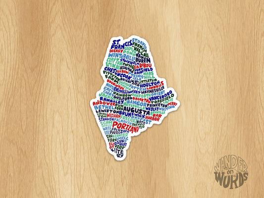Hand-Lettered Maine Towns Map Sticker
