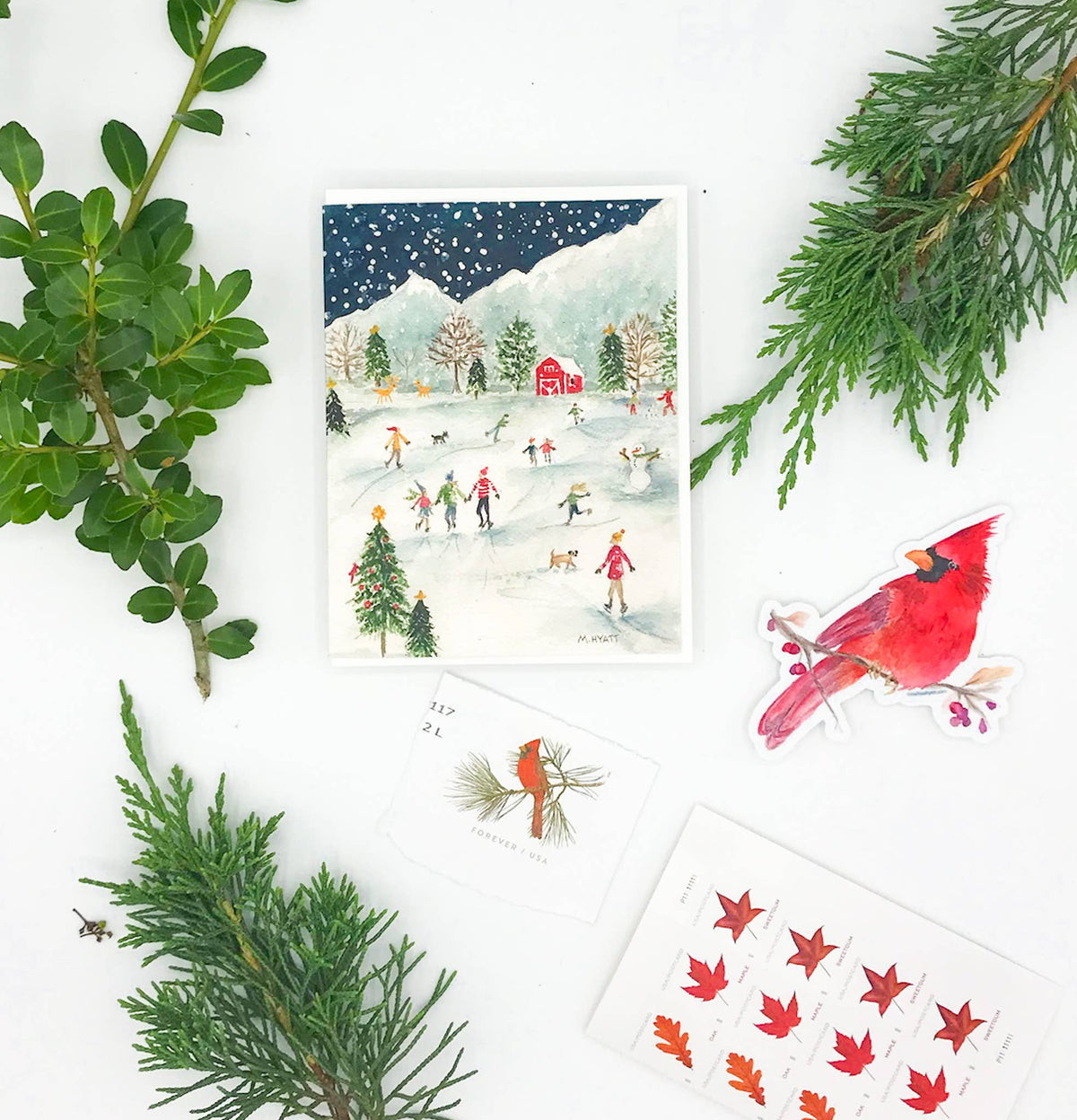 Twilight Skating Holiday Cards— Boxed Card Set of 6-