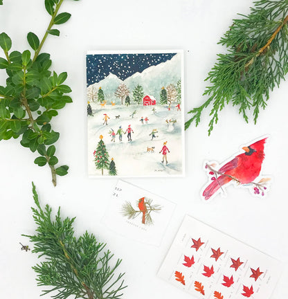 Twilight Skating Holiday Cards— Boxed Card Set of 6-