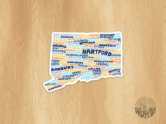 Hand-Lettered Connecticut Towns Map Sticker