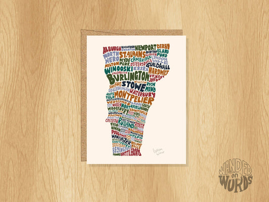 Hand-Lettered Towns of Vermont Card