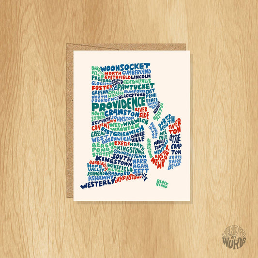 Hand-Lettered Rhode Island Map Card
