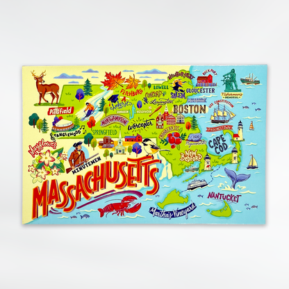 Massachusetts Vintage Map Postcard