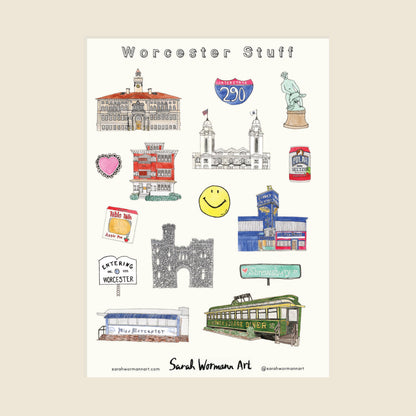 Worcester Sticker Sheet - Vinyl, Waterproof Die-Cut Stickers