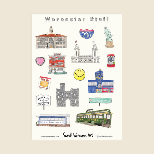 Worcester Sticker Sheet - Vinyl, Waterproof Die-Cut Stickers
